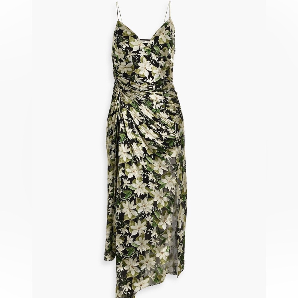 Alice + Olivia asymmetric floral print satin midi dress